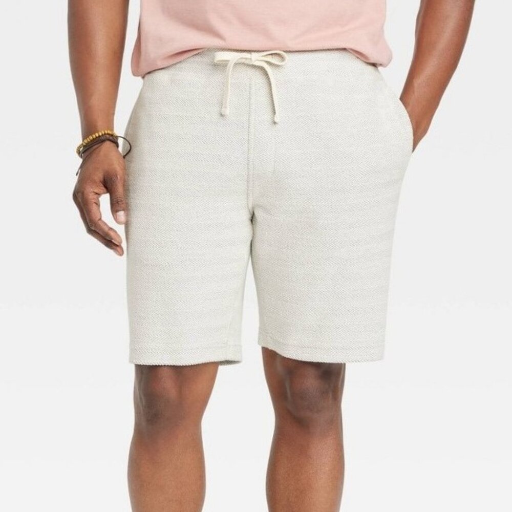 Goodfellow & Co Men's 8.5" Elevated Knit Pull On Shorts Cream Gray Herringbone